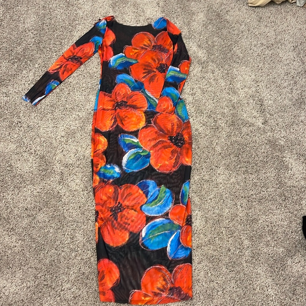flower mesh maxi dress